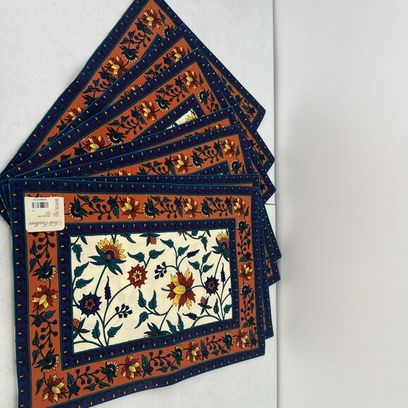 Noble Excellence Set of 6 Placemat Indian Floral Terracotta Navy 100% Cotton - Picture 8 of 9
